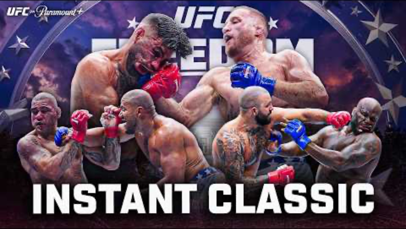 UFC on Paramount+ 'Instant Classic' highlight package thumbnail, promoting a compilation of fight-ending finishes